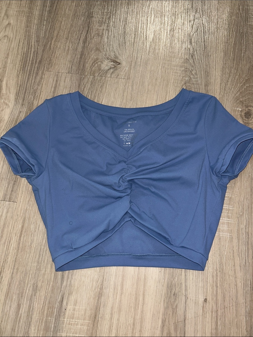Twist-Front Short Sleeve Crop Top - Blue